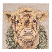 Winter Wreath Cow Canvas - 8" Sq.  (2 Count Assortment)