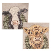 Winter Wreath Cow Canvas - 8" Sq.  (2 Count Assortment)