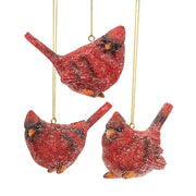 Glittered Resin Sitting Cardinal Ornament  (3 Count Assortment)