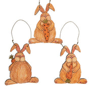 Whimsy Wabbit with Carrot Ornaments (Set of 3)