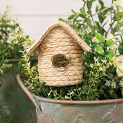 Natural Woven Seagrass Mossy Round Birdhouse Pick