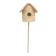 Natural Woven Seagrass Mossy Round Birdhouse Pick