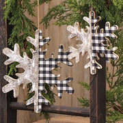 Black/White Plaid & Birch Snowflake Ornament - 6.5"