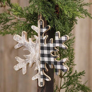 Black/White Plaid & Birch Snowflake Ornament - 6.5"