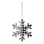 Black/White Plaid & Birch Snowflake Ornament - 6.5"