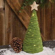 Green Yarn Christmas Tree with LED Lights - Small