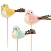 Pastel Sisal Bird with Twiggy Tail Pick  (3 Count Assortment)