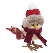 Fabric Bird with Burgundy Hat and Scarf