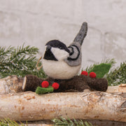 Felted Chickadee on Branch Ornament