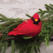 Felted Cardinal on Branch Ornament