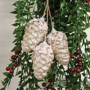 Champagne Glitter Hanging Pinecone Trio