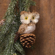 Sisal Owl on Pinecone Ornament
