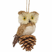 Sisal Owl on Pinecone Ornament