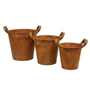 Rusty Tin Pails with Handles (Set of 3)