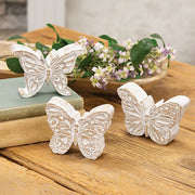 Whitewashed Resin Woodgrain Butterfly Sitter  (3 Count Assortment)