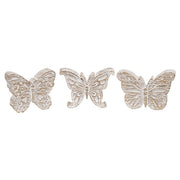 Whitewashed Resin Woodgrain Butterfly Sitter  (3 Count Assortment)