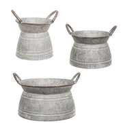 Graywashed Galvanized Squat Buckets with Handles (Set of 3)