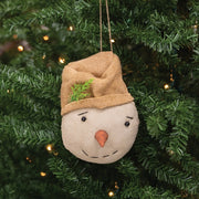 Stuffed Primitive Beige Hat Snowman Ornament