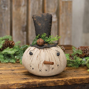 Stuffed Primitive Pine & Jingle Bell Snowman Head Sitter