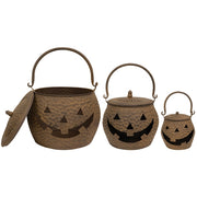 Hammered Rust Metal Jack O Lantern Cauldrons with Lids (Set of 3)