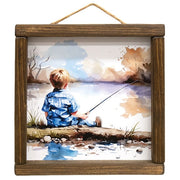 Little Boy Fishing Framed Print - 8" Sq.