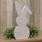 Distressed White Corrugated Wooden Bunny Sitter - 18"H