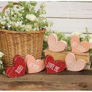 Engraved Distressed Wooden Conversation Heart  (6 Count Assortment)