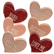 Engraved Distressed Wooden Conversation Heart  (6 Count Assortment)