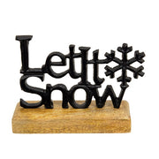 Cast Iron Let It Snow Words on Wooden Base