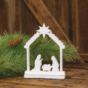 Distressed White Wood Nativity Silhouette Block