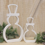 White Wooden Cutout Standing Snowmen (Set of 2)