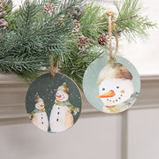 Winter Forest Watercolor Snowman Ornament - 3-1/2 In Dia  (2 Count Assortment)