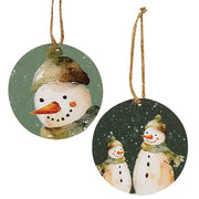 Winter Forest Watercolor Snowman Ornament - 3-1/2 In Dia  (2 Count Assortment)