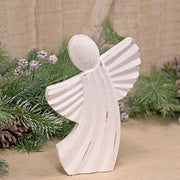 Distressed White Wooden Angel Sitter - 9-1/4 In H