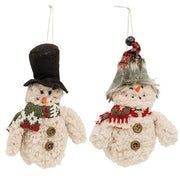 Stuffed Sherpa Hat & Scarf Snowman Ornament  (2 Count Assortment)