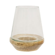 Glass Hurricane with Wooden Base - 4" x 5" (Set of 2)