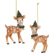 Resin Christmas Greenery Fawn Ornament  (2 Count Assortment)