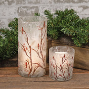 Frosted Glass Woodland Cardinal Pillar Holders (Set of 2)