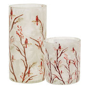 Frosted Glass Woodland Cardinal Pillar Holders (Set of 2)