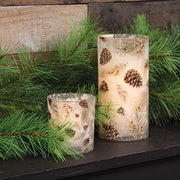 Frosted Glass Woodland Pine Pillar Holders (Set of 2)