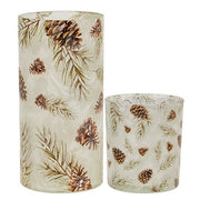 Frosted Glass Woodland Pine Pillar Holders (Set of 2)