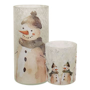 Frosted Snowman Duo Glass Candle Jars (Set of 2)