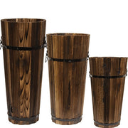 Distressed Tall Wooden Barrel Planters (Set of 3)