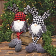 Black & White Buffalo Check Sequin Reindeer Dangle Leg Gnome