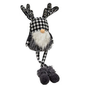 Black & White Buffalo Check Sequin Reindeer Dangle Leg Gnome