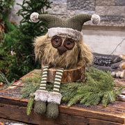 Dangle Leg Fur Owl with Green Knit Hat