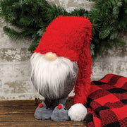 Fluffy Red Standing Gnome with Reindeer Slippers