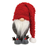 Fluffy Red Standing Gnome with Reindeer Slippers