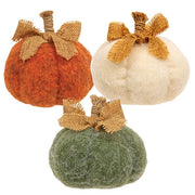 Plush Pumpkin with Burlap Bow  (3 Count Assortment)
