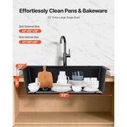 33 inch Kitchen Sink Workstation, Top Mount Granite Sinks, Drop-In Single Bowl Farmhouse Basin with Multiple Accessories, Household Dishwasher Sink for RV, Prep Kitchen, and Bar (Black)